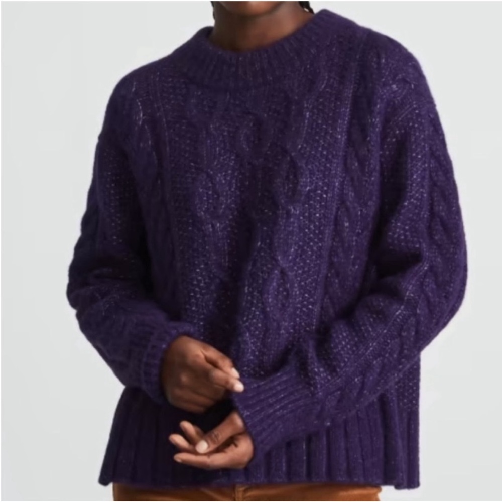 Everlane Cloud Cable Knit Merino Pima Alpaca Wool Crew Neck Sweater Purple Ink